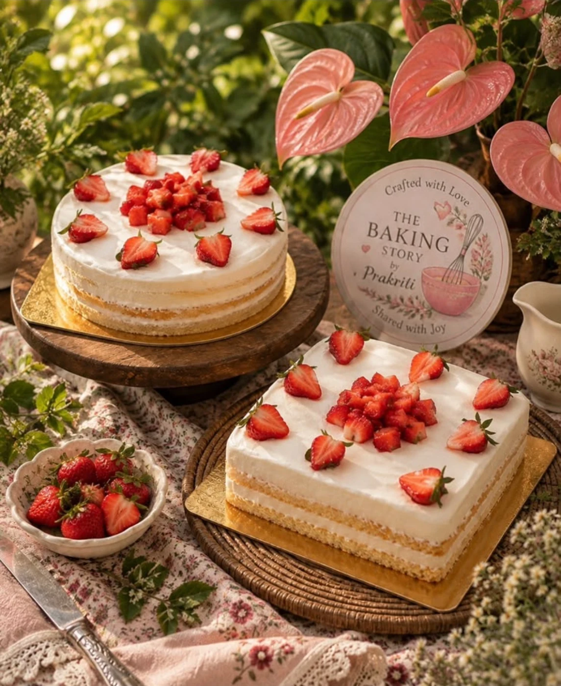 The Baking Story strawberry cakes with original brand packaging
