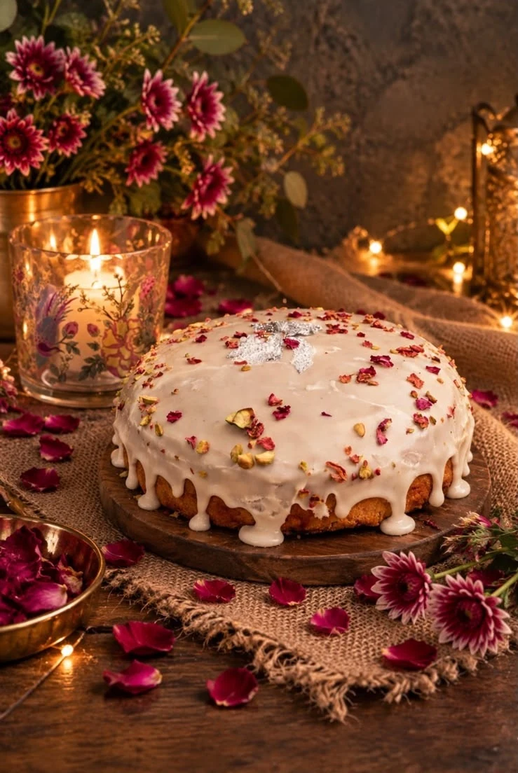 Vanilla White Chocolate Rose Petals and Pistachio Cake